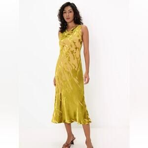Zara Yellow Velvet Embroidered Midi Dress